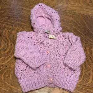 Size 9 months hand-knit lavender cardigan